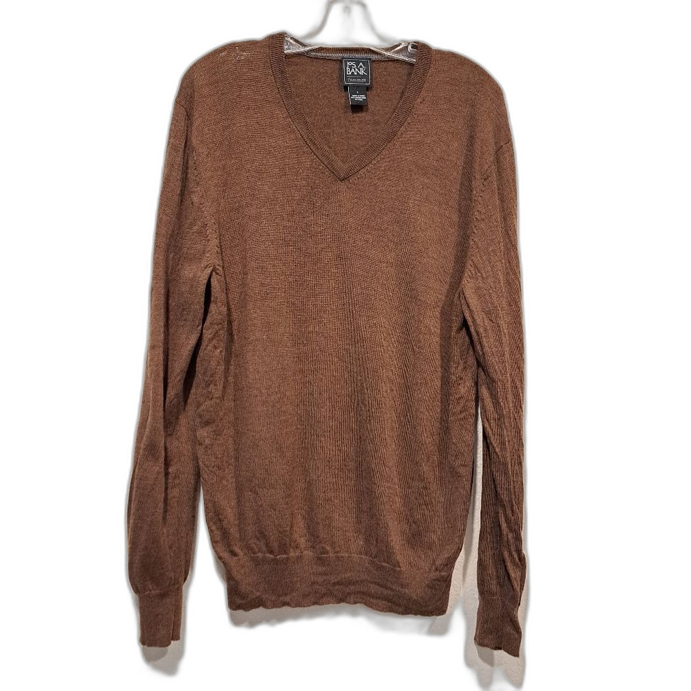 JoS. A. Bank Traveler 100% merino wool v-neck sweater lightweight brown size L - Picture 1 of 5